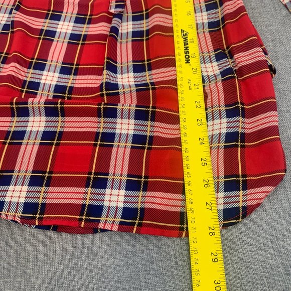 Cals Red Plaid Long Half Button Shirt Oversized Lightweight Top Small Semi-Sheer - Picture 7 of 12